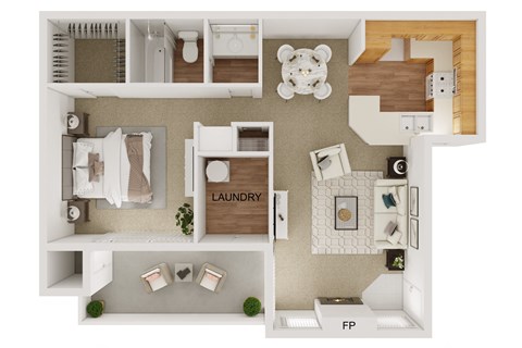 Floor plan for 1 bed, 1 bath, 763 sqft